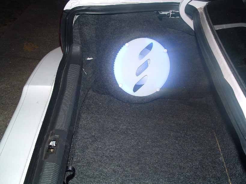 Custom white plexi grill back lit with blue leds.  Its actually turned a different direction now
