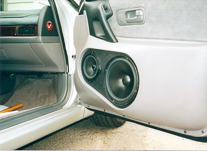 Front speakers.  Don't those 8&quot; and 5&quot; speakers look AWESOME!  The enclosure is built on the door panel as the door has been fully dynmatted shut.  Each speaker has it's own enclosure.  I will be soon opening up the back side so they can breath a little more.