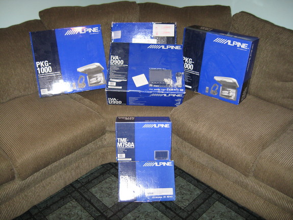 My Alpine multimedia which includes 6 Alpine TME-M750a, 3 Alpine PKG-1000, 1 Alpine IVA-D900 and 1 Alpine CHA-S614.