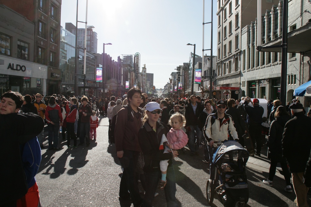 Looking down Granville St. Many of the roads downtown were completely shut down for the tourists.