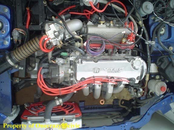 The civic engine is a SOHC 1.6L VTEC with a Jackson Racing Supercharger, AEM cam gear, BBK fuel throttle, DC headers and Fluidyne radiator to name a few accessories done to the engine.