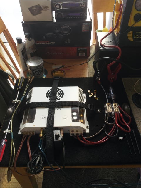 Thought Id throw in a pic of my amp board since it has the stinger blocks and shows the speakers I have. I use this board and supply when I go check out used gear for sale and to bench test stuff ive bought.