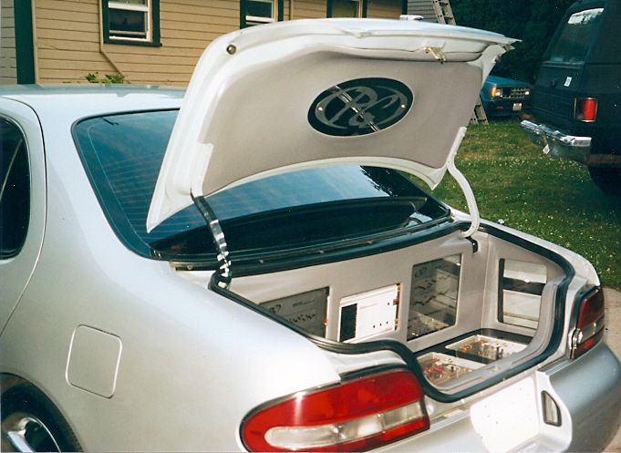 Glancing at the trunk open.