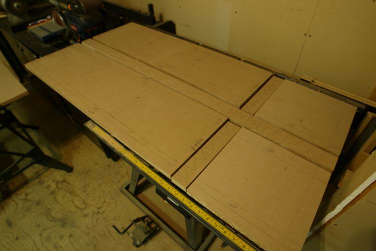 24&amp;quot; X 48&amp;quot; 3/4&amp;quot; MDF. measure, re-measure and then measure again. I used each corner as a reference as factory cuts are square. Scrap ends up in the centre.